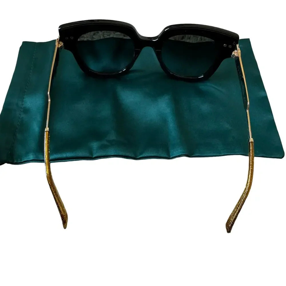 GUCCI Women's Oversized Sunglasses Black Gold Glitter/Gradient